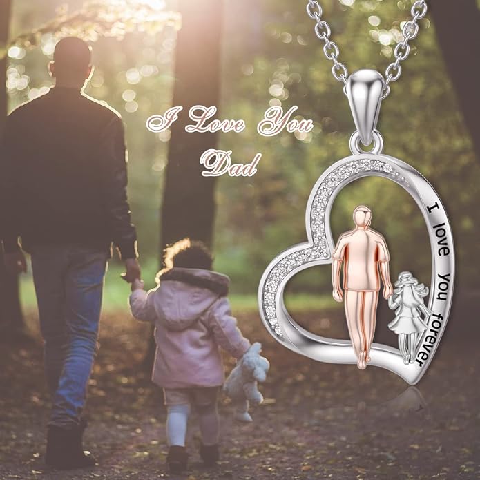 PROESS S925 Sterling Silver Daughter Heart Pendant Necklace from Dad Mom I Love You Forever Jewelry