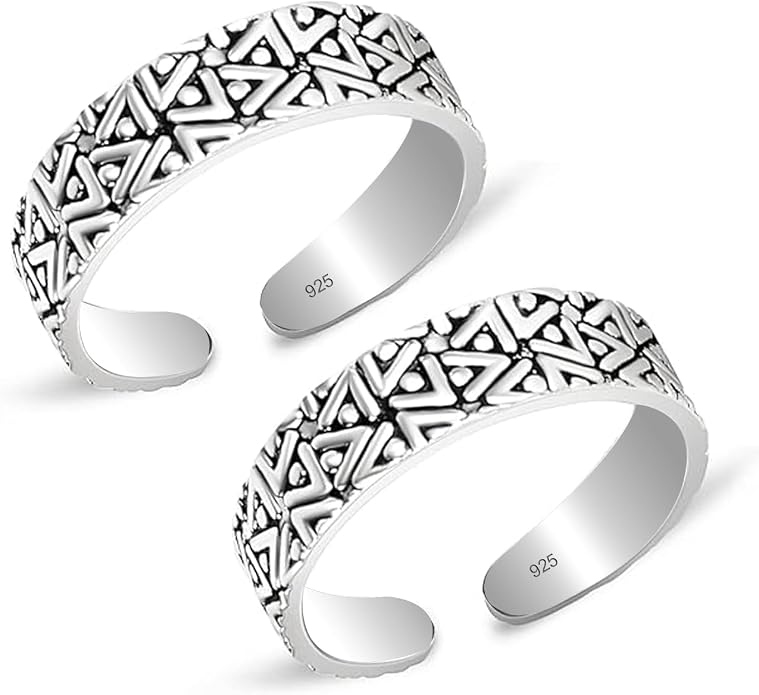 LeCalla 925 Sterling Silver Toe Ring for Women | Minimalistic Adjustable Pair of Toe-Rings | Mid Finger Bichhiya | Indian Toe Rings | Summer Beach Bare Foot Foot Jewelry