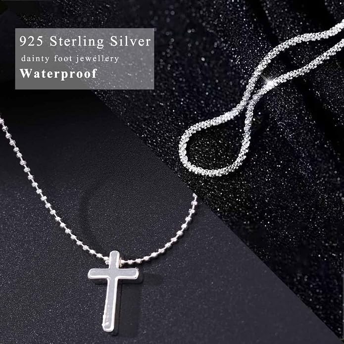 Yalice 925 Sterling Silver Ankle Bracelets for Women Dainty 14K Gold Plated Anklets Set Shiny Waterproof Ankle Chain Cross Beach Foot Jewelry Gifts