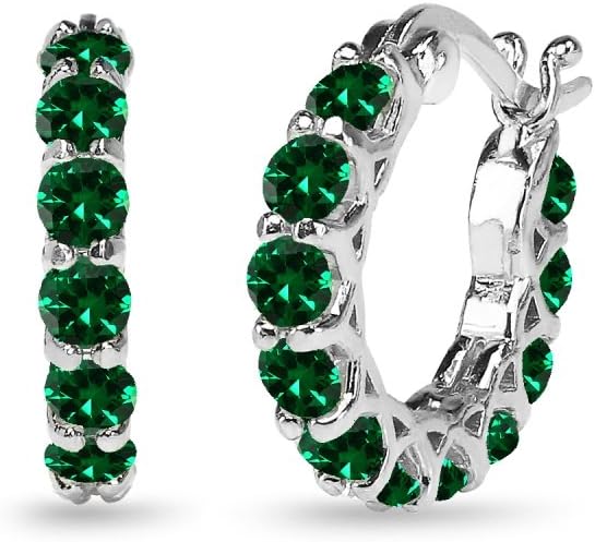 Sterling Silver Genuine, Simulated or Created Gemstone Small Round 18mm Huggie Hoop Earrings for Women