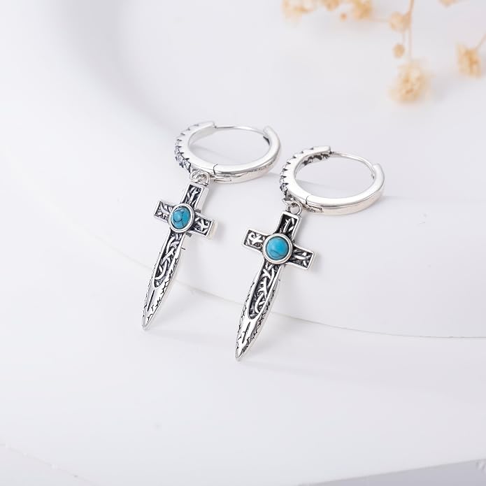 PELOVNY Abalone/Turquoise/Black Onyx/Lapis Lazuli/Axolotl/Bee/Dragonfly/Sun/Cross/Sword/Wolf/Map/Golf Earrings S925 Sterling Silver Dangle Earring Teardrop Jewelry for Women Birthday Christmas Gifts