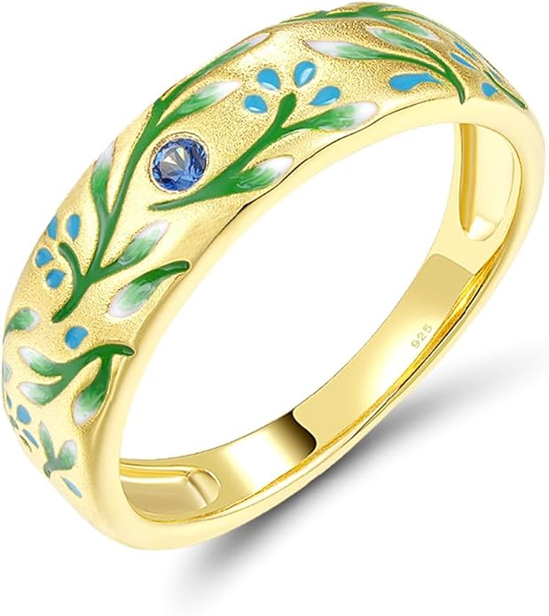 Santuzza 925 Sterling Silver Enamel Flower Pattern Ring for Women