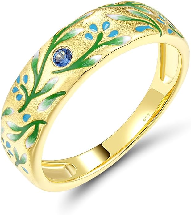 Santuzza 925 Sterling Silver Enamel Flower Pattern Ring for Women