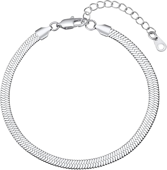 FindChic Elegant Herringbone Snake Chain Anklets/Bracelets 3MM/5MM Width Stainless Steel/18K Gold/Rose Gold Plated/Black 4 Color Options, 8.3'' 8.5'' 10.5'' Length, with Gift Box