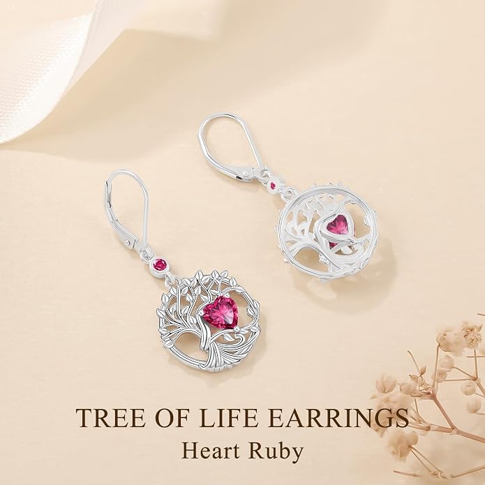 Odinstone 925 Sterling Silver Earrings Tree of Life Teardrop Moonstone Dangle Drop Leverback Earrings for Women