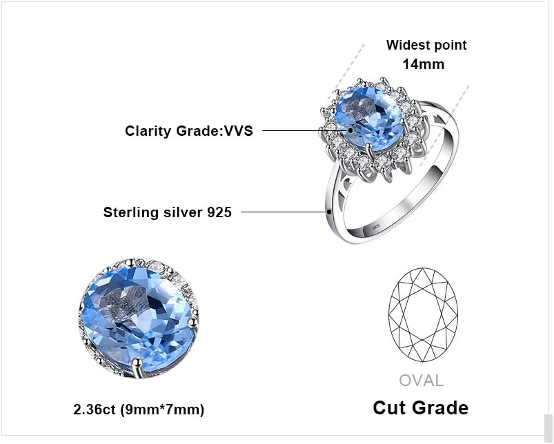 JewelryPalace Princess Diana Kate Middleton Class Gemstone Birthstone Sapphire Halo Engagement Rings for Women, Anniversary 14K White Yellow Rose Gold Plated 925 Sterling Silver Promise Rings for Her