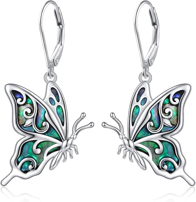 925 Sterling Silver Butterfly Abalone Shell Dangle Earrings for Women Animal Butterfly Drop Earring Jewelry Gifts for Anniversary Birthday Christmas Thanksgiving Mother‘s Day