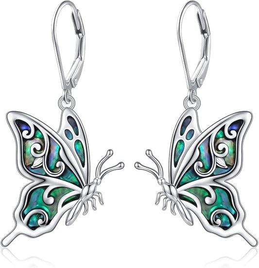 925 Sterling Silver Butterfly Abalone Shell Dangle Earrings for Women Animal Butterfly Drop Earring Jewelry Gifts for Anniversary Birthday Christmas Thanksgiving Mother‘s Day