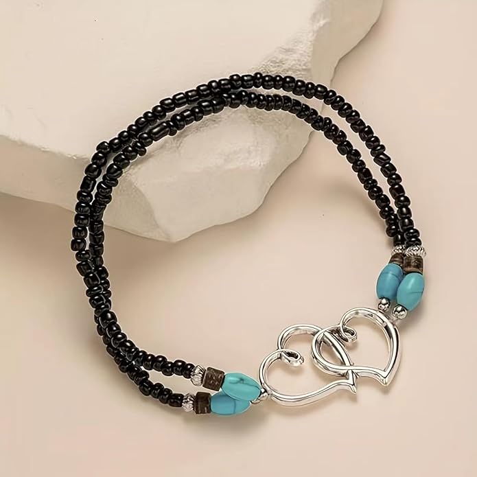 Ankle Bracelets for Women Waterproof Elastic Heart Anklet Stretchy Ankle Bracelets Colorful Beaded Anklets Boho Ankle Bracelets Silver Beach Anklet Jewelry Accessories for Summer