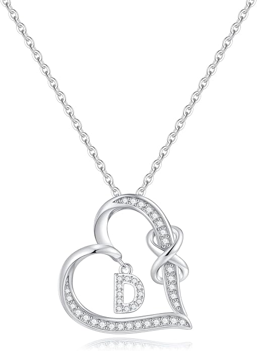 Infinity Heart Necklaces for Women, S925 Sterling Silver Initial Necklace Womens Jewelry Mothers Day Gifts Girls Valentines Gifts for Her Christmas Birthday Gifts for Women Mom Wife Girlfriend