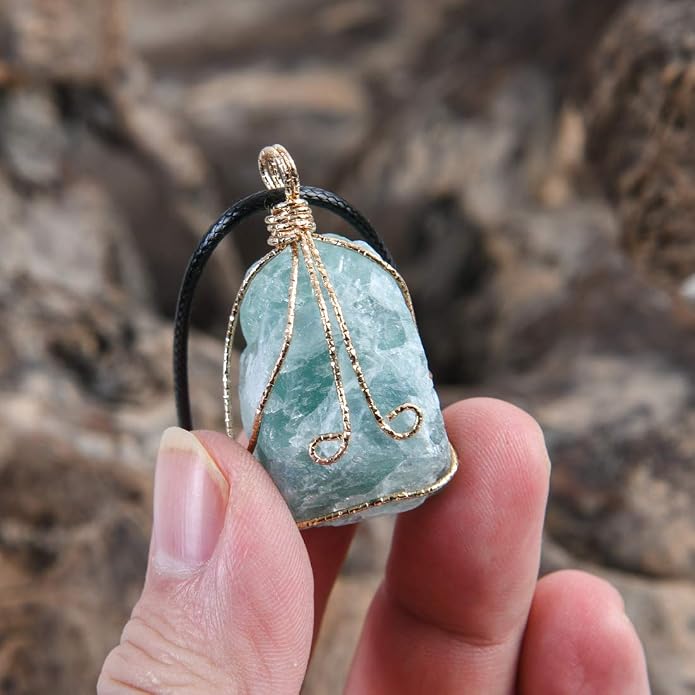 YGLINE Natural Raw Stone Healing Crystal Necklace Wire Wrapped Pendant for Womens Ladies
