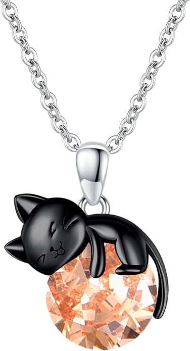Cat Necklace Sterling Silver Cat Zircon Pendant Gothic Jewelry for Women Animal Lovers Gifts