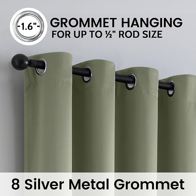 SimpleHome Light Sage 100% Blackout Curtains Room Darkening Living Room 90 | Curtains for Bedroom,Thermal Insulated Grommet Window Drapes,Curtains for Living Room with Black Back,52 x 90 Inch,2 Panels
