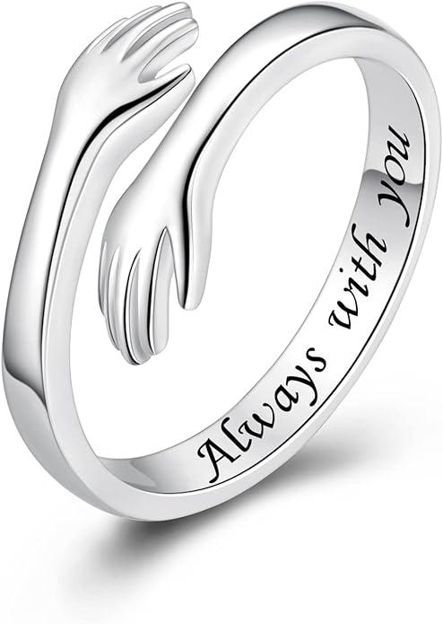 S925 Sterling Silver Hug Rings for Women Teen Girls Adjustable Ring for Granddaughter Daughter Hope Promise Friendship Hand Ring Jewelry for Birthday Graduation Christmas Mothers Day Valentines Gifts