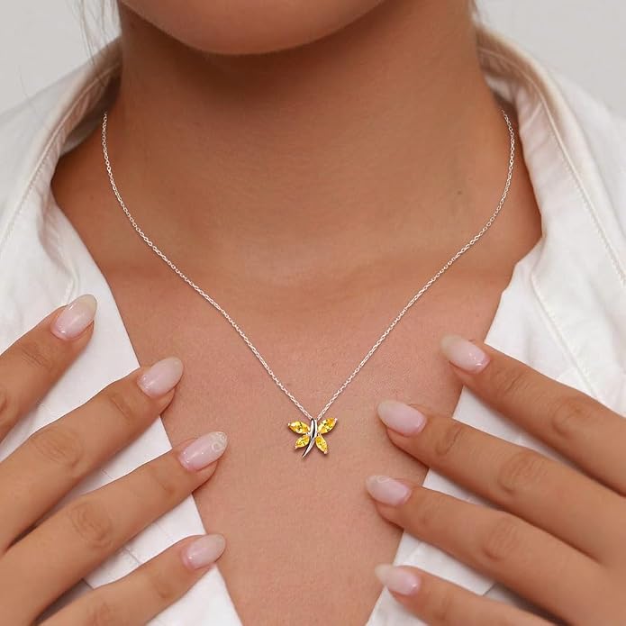 925 Sterling Silver Birthstone Necklaces for Women, Dainty Cute Dragonfly/Butterfly Pendant Necklace, Great Christmas/Anniversary Jewelry for Mother