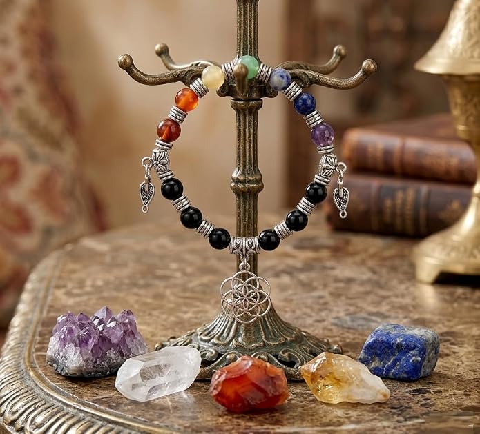 Natural Gemstone Bead Bracelet for Women – Healing Crystal Reiki Bracelet, Handmade Spiritual Protection Jewelry, Energy Stone Stretch Bracelet Gift for Women & Girls