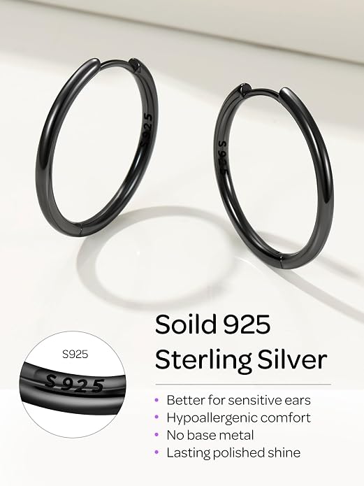 ChicSilver Sterling Silver Hoop Earrings for Women Hypoallergenic 925 Sterling Silver Huggie Earrings for Women Dainty Earring (8/10/12/14/16/18/20MM)