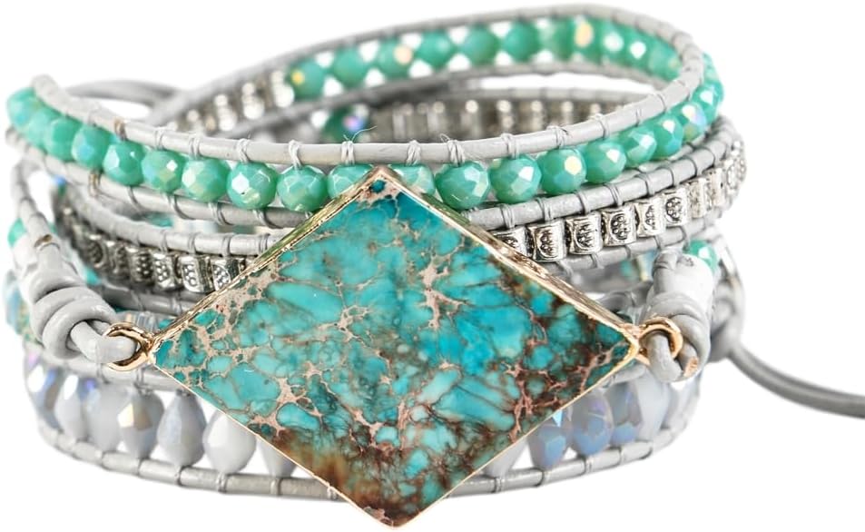 YGLINE Boho Handmade Wrap Leather Tube Crystal Stone Bracelet for Women