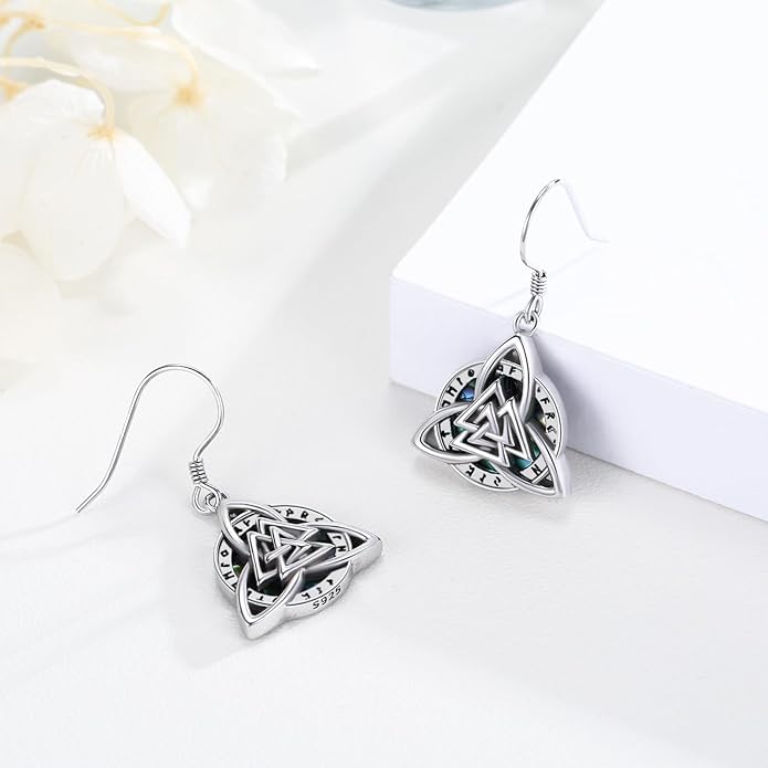 CUOKA MIRACLE Viking Earrings for Women 925 Sterling Silver Abalone Shell Dangling Earrings Abalone Shell Viking Earring for Women Mom on Birthday Mother's Day Anniversary Christmas