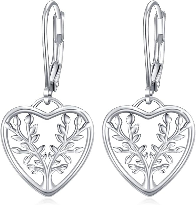 Tree of Life Earrings, 925 Sterling Silver Heart Shaped Studs for Women, Hypoallergenic Earrings for Sensitive Ears Gifts for Women with Gift Box…