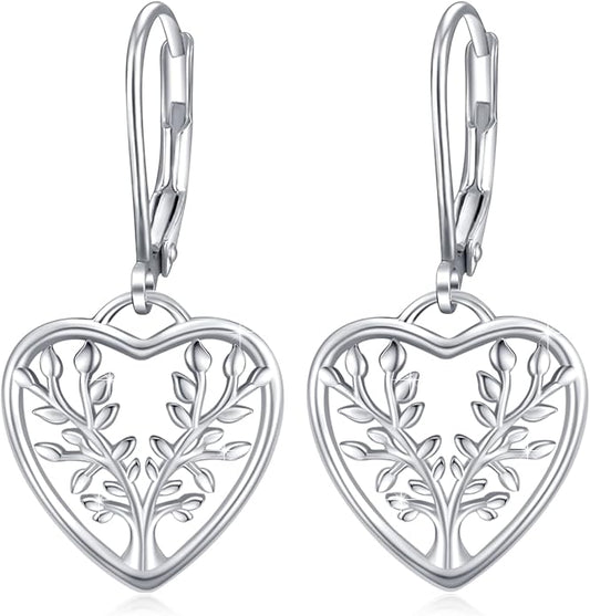 Tree of Life Earrings, 925 Sterling Silver Heart Shaped Studs for Women, Hypoallergenic Earrings for Sensitive Ears Gifts for Women with Gift Box…