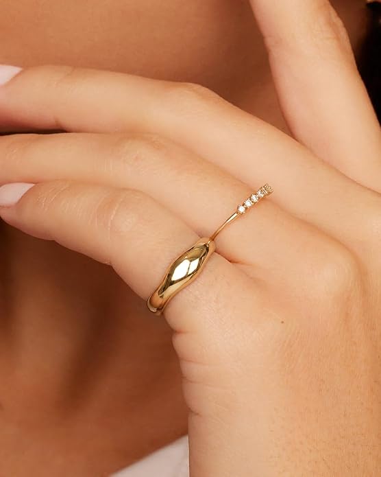 Gold Rings for Women Men Non Tarnish, Waterproof Chunky 14K Gold Plated Dainty Stackable Rings Trendy Statement Pinky Thumb Rings Engagement Eternity Wedding Band Ring Stacking Gold Jewelry Size 3 4 5 6 7 8 9 10 11
