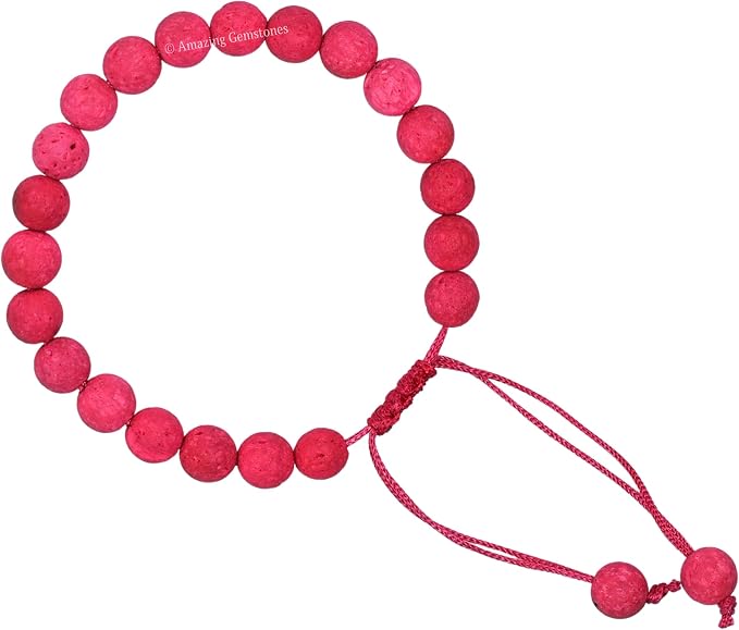 Amazing Gemstone Pink Lava Bracelet, Gifts for Men & Women - Protection Healing Crystal Bracelet - 8mm Gemstone Beaded Adjustable Bracelet, Pulseras para Hombres Mujer Stocking Stuffers