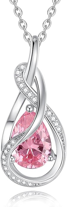 FANCIME TimelessTie Birthstone Necklace for Women White Gold Plated Sterling Silver Ribbon Design Jewelry Knot Pendant Fine Jewelry Gemstone Anniversary Birthday Graduation Mothers Day Gifts for Women Wife Mother Her