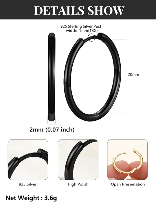 Silvora 14K Gold Plated Huggie Hoop Earrings for Women, Small Sterling Silver Hoops, Hypoallergenic Cartilage Earrings for Sensitive Ears 8/10/12/14/16/18/20MM