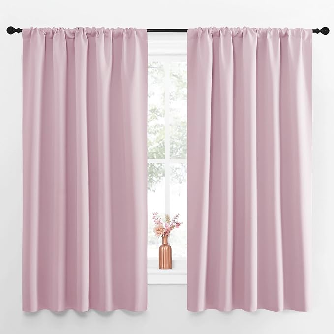 NICETOWN Room Darkening Curtains and Drapes - Thermal Insulated Rod Pocket Room Darkening Draperies for Dining Room (Lavender Pink, 2 Pieces, 52 inches Width by 63 inches Length)