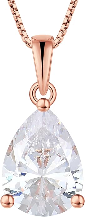 YL Teardrop Necklace 925 Sterling Silver Solitaire Pendant 9x12 MM Pear Cut Multicolored Birthstone Jewelry for Women