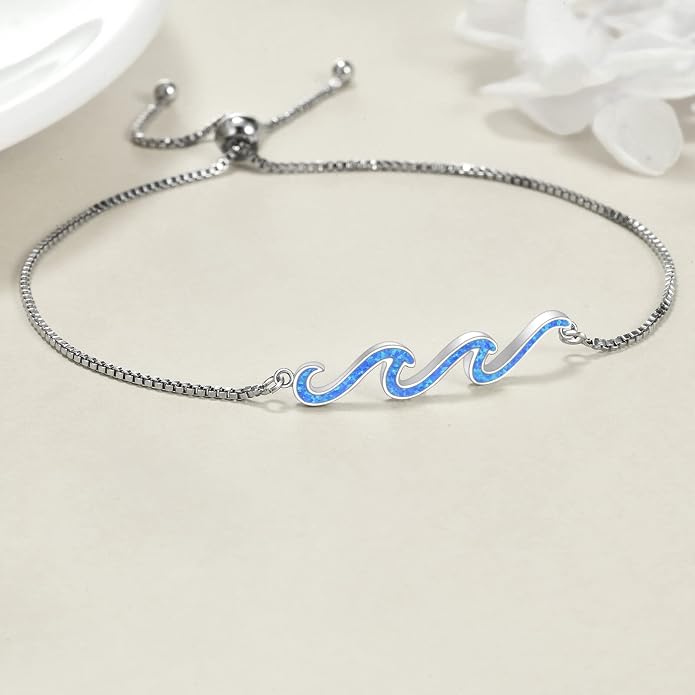 YFN Wave Bracelet 925 Sterling Silver Wave Bracelet Ocean Jewelry Beach Gifts For Women Gifts