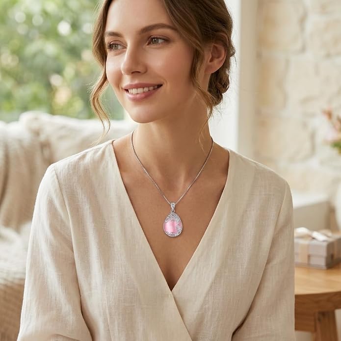 Teardrop Moonstone Necklace for Women Tree of Life/Filigree Birthstone Pendant Necklace Jewelry