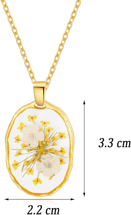 AUNTESIGN Forget-Me-Not and Queen Anne's Lace Pressed Wildflower Necklace | Birth Month Flowers Necklace | Gold/Silver Pressed Flower Jewelry | Mother's Day | Gift For Her