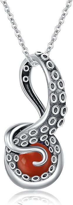 Octopus Tentacles Necklace with Gemston 925 Sterling Silver Octopus Pendant for Women Ocean Jewelry Gift for Women