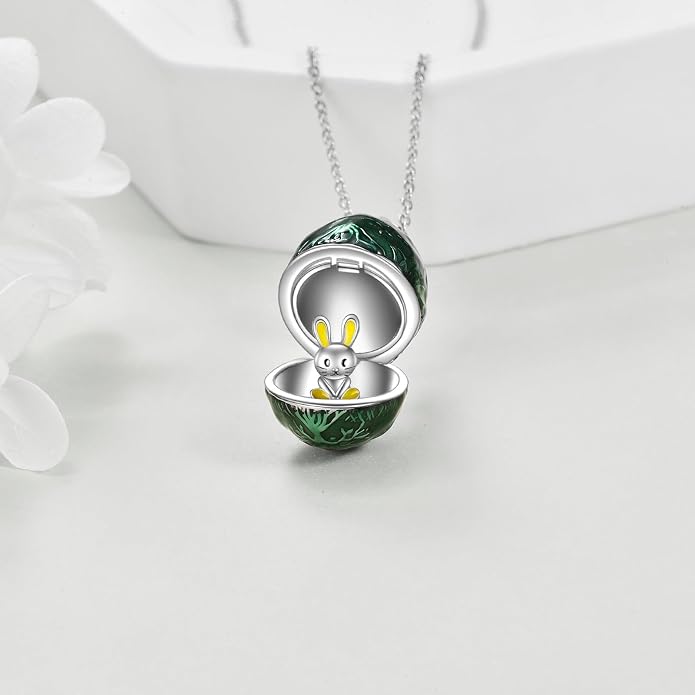 AXELUNA Fox Necklace Sterling Silver Easter Egg Necklace Fox Pendant Animal Jewelry Gifts for Women Girls Birthday Graduation Gift