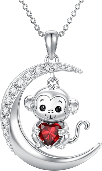 PROESS Animal Birthstone Necklace 925 Sterling Silver Otter/Axolotl/Hippo/Elephant/Dachshund/Monkey/Red Panda Pendant Necklace Animal Birthstone Jewelry Gifts for Women
