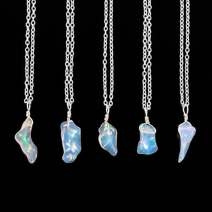 Natural Gemstone Pendant Necklace for Women Handmade Birthstone Healing Crystal Jewelry Chain 20" Stone Birthday Christmas Wedding Gifts for Her