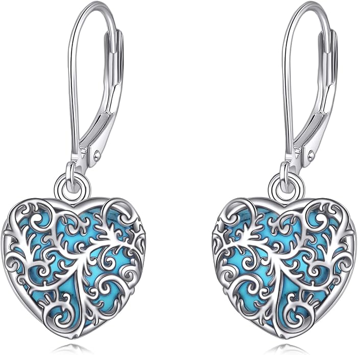 YAFEINI Turquoise/Moonstone Filigree Earrings 925 Sterling Silver Turquoise/Moonstone Filigree Dangle Earrings Retro Jewelry for Women Mother's Day Gifts