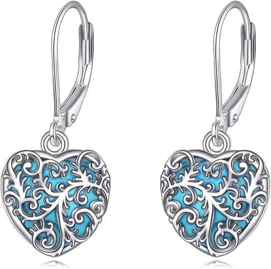 YAFEINI Turquoise/Moonstone Filigree Earrings 925 Sterling Silver Turquoise/Moonstone Filigree Dangle Earrings Retro Jewelry for Women Mother's Day Gifts