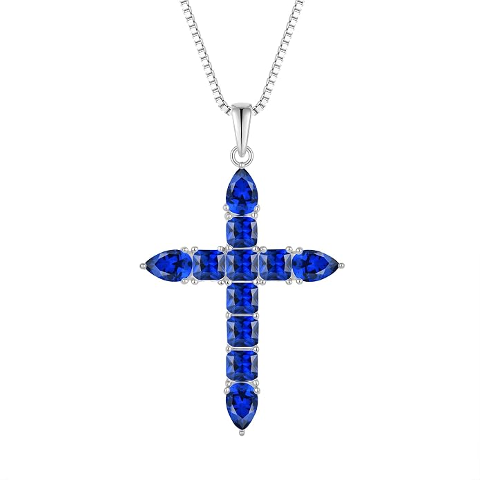 STARCHENIE 925 Sterling Silver Cross Necklace for Women Birthstone Jewelry | 925 Sterling Silver Crucifix Pendant, Birthstone Jewelry, Christian Religious Gift for Her