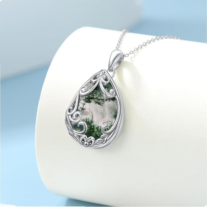 HPQQ Teardrop Necklace 925 Sterling Silver Filigree Gemstone Pendant Necklace Fine Jewelry Birthday Mother's Day Gifts for Women Her Mom