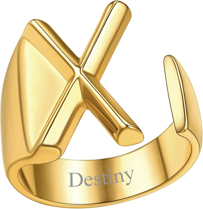 FindChic Customizable Initial Ring Statement 18K Gold Plated Fashion Cuff Rings for Women Alphabet Letter A to Z Resizable Knuckle Ring (with Gift Box)