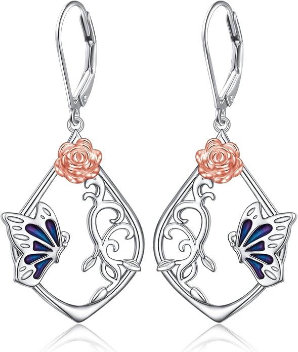925 Sterling Silver Filigree Dangle Drop Earrings Daisy/Lotus/Rose Flower/Moonstone Leverback Teardrop Earrings for Women Infinity Celtic Knot Daisy Lotus Jewelry for Mothers Day