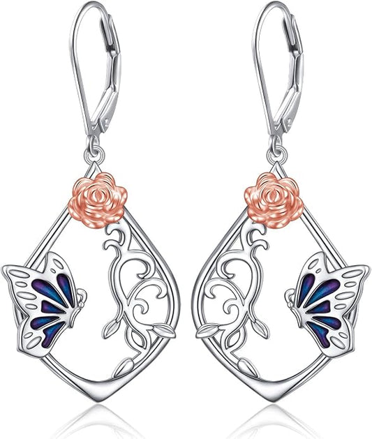 925 Sterling Silver Filigree Dangle Drop Earrings Daisy/Lotus/Rose Flower/Moonstone Leverback Teardrop Earrings for Women Infinity Celtic Knot Daisy Lotus Jewelry for Mothers Day