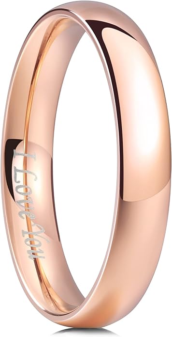 King Will 316L Stainless Steel Wedding Band for Men Women-2-8mm Width Wedding Ring in Black/Sliver/Gold Plated Laser I Love You High Polished Dome Style Promise Ring Comfort Fit Size 4-15