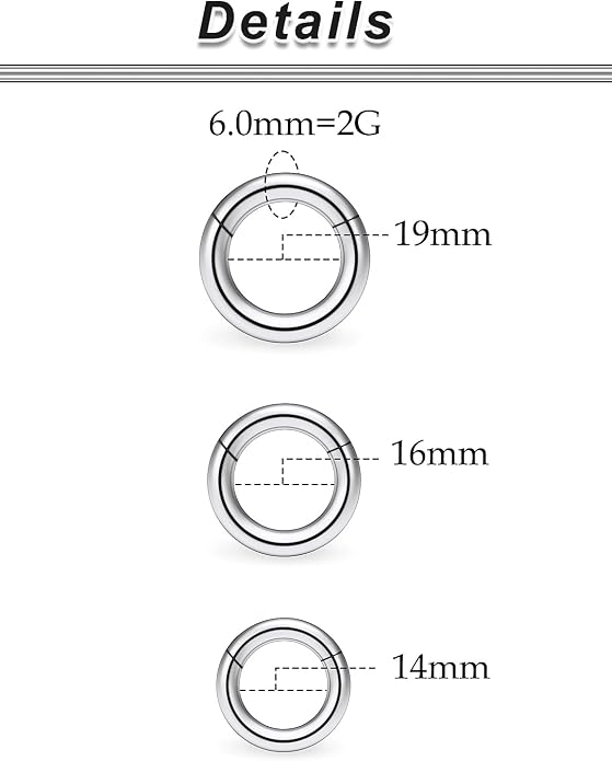 20G-2G Surgical Steel Hinged Clicker Septum Nose Rings Gauges Earrings Seamless Hoops Eyebrow Lip Ring Cliker Helix Tragus Daith Rook Earrings for Women Men