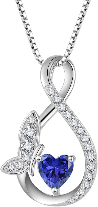 Infinity Butterfly Necklace for Women 925 Sterling Silver Heart Birthstone Created Gemstone Pendant Jewelry Gifts for Women Her