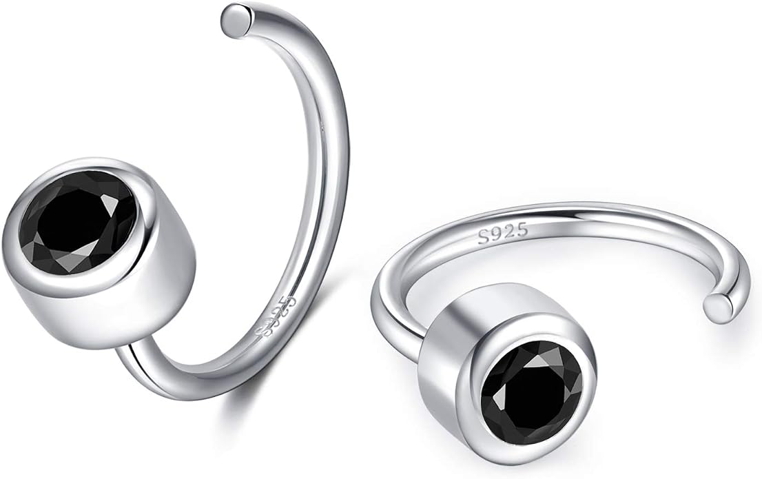 CHIC & ARTSY 925 Sterling Silver Half Hoop Earrings for Women, Dainty Huggie Hoops with Synthetic Opal, Moonstone, CZ & Gemstones, Lightweight Comfort Fit Everyday Elegant Jewelry