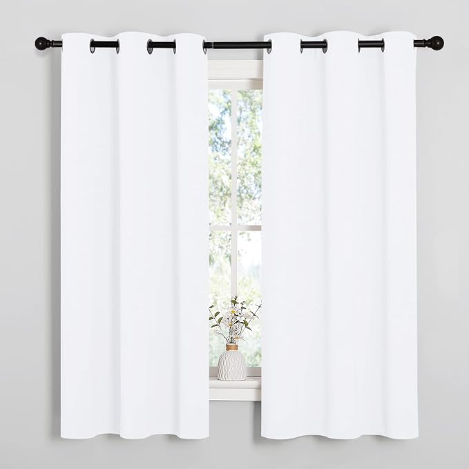 NICETOWN White Lightweight Fabric Curtain Panels, 48 inch Length, Non-Blackout Window Drapes for Bedroom & Dining Room (Set of 2, 42" W x 48" L)